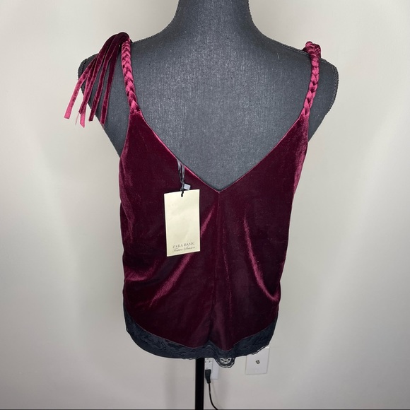 NWT Zara Burgundy Velour Tank Top Size M - Picture 3 of 6